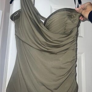 bebe kardashians One Shoulder Olive top